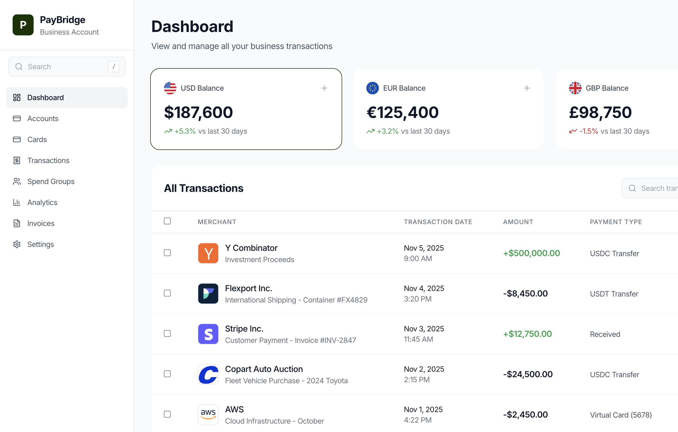 PayBridge Business Dashboard